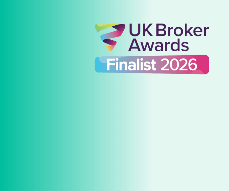 UK Broker Awards 2026 finalist logo on green gradient background - on page to vote for Kingsbridge